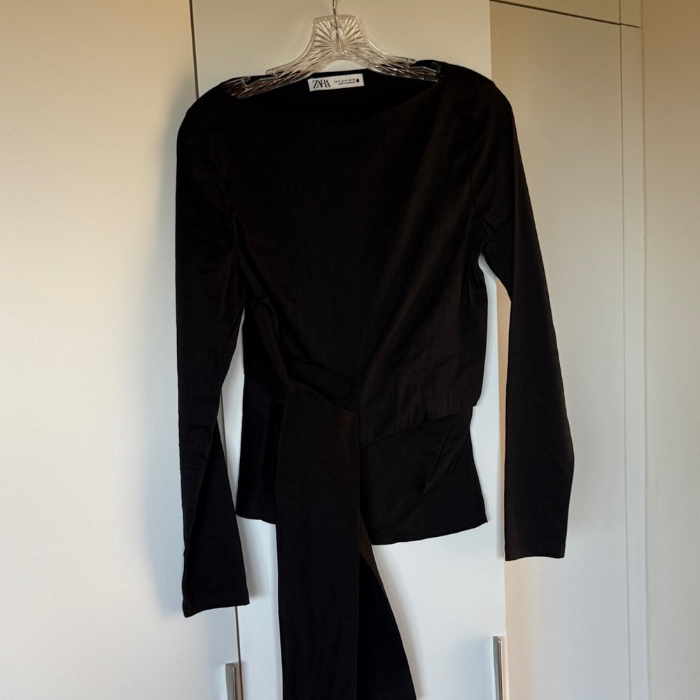 Zara Black Wrap Linen Blouse